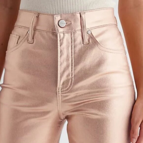 Express Ladies Rose Gold High Waisted Metallic Coated Modern Straight Jeans NWT - Picture 4 of 12